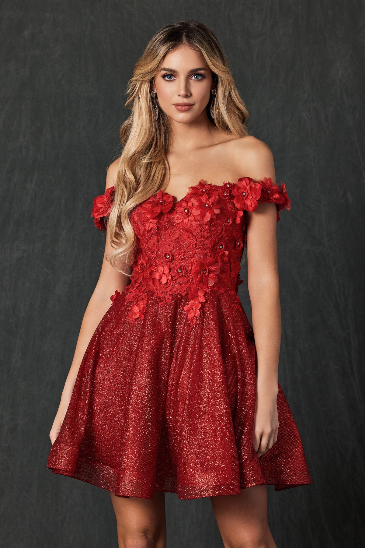 Floral embroidered and glitter mesh short dress-smcdress