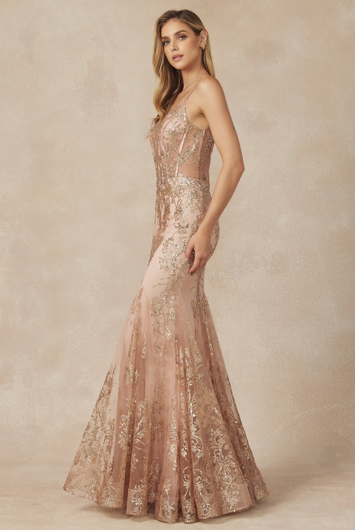 Embroidered sequins mermaid evening prom gown-smcdress