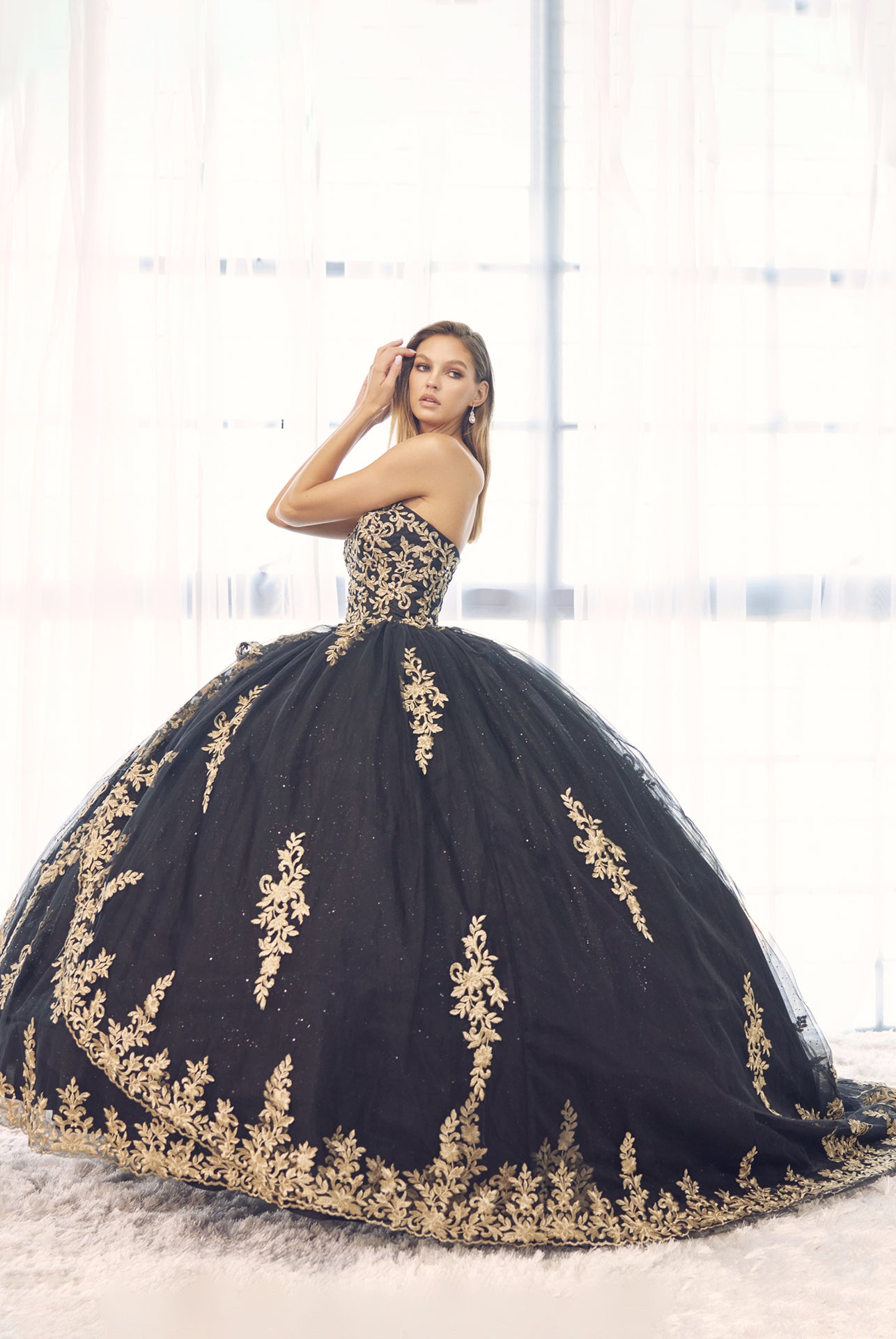 Embellished with metallic applique quinceañera dress-smcdress
