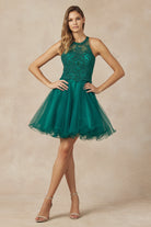 Short Fit & Flare Halter Dress for Cocktail & Homecoming-smcdress