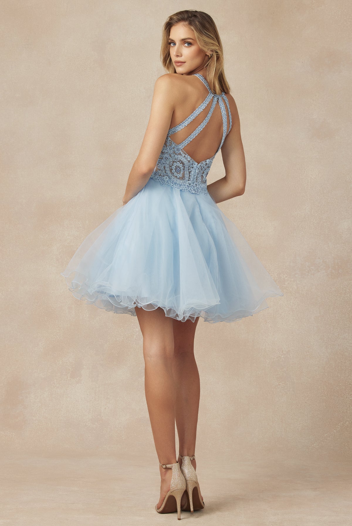 Short Fit & Flare Halter Dress for Cocktail & Homecoming-smcdress