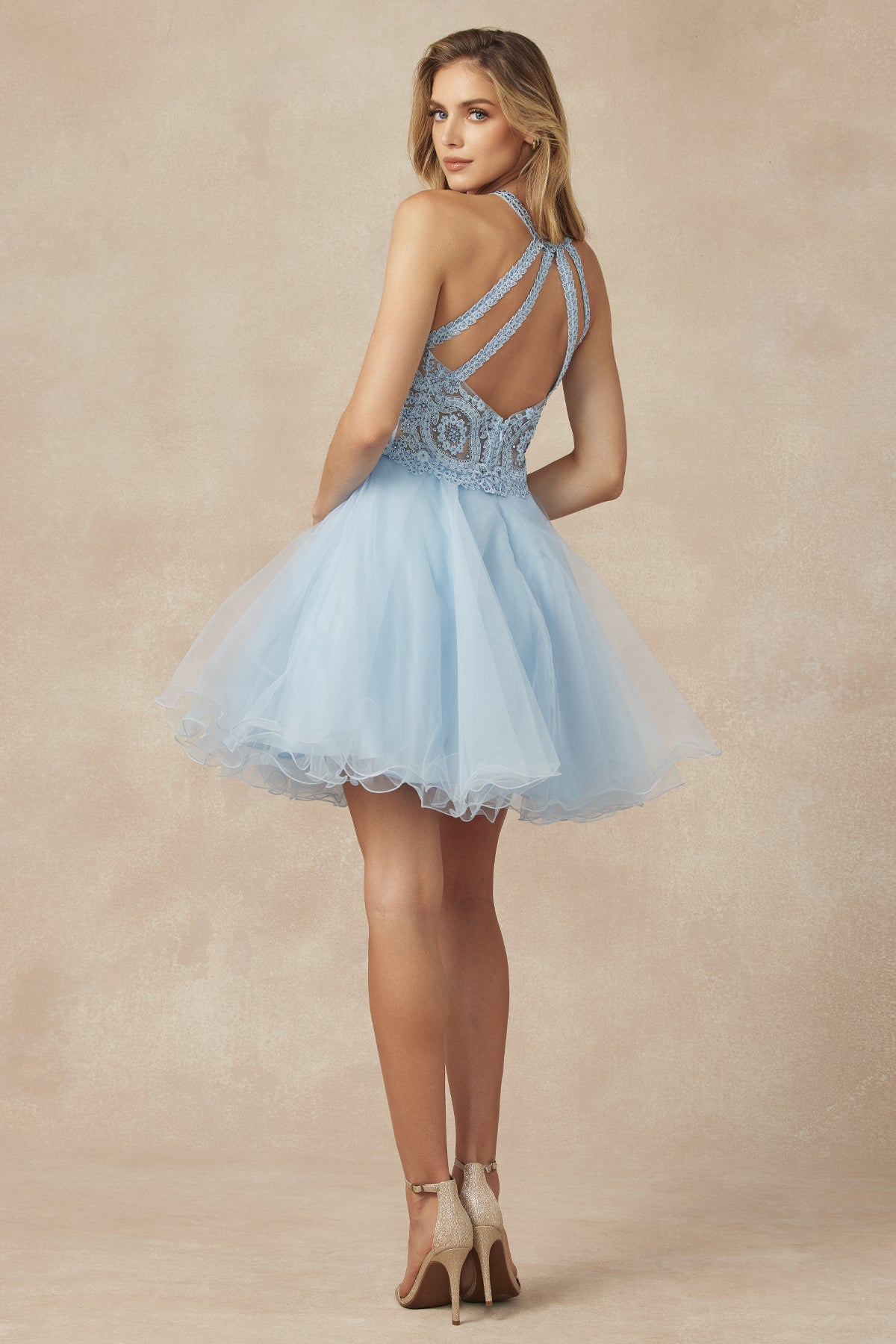 Short Fit & Flare Halter Dress for Cocktail & Homecoming-smcdress