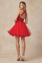 Short Fit & Flare Halter Dress for Cocktail & Homecoming-smcdress