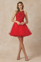 Short Fit & Flare Halter Dress for Cocktail & Homecoming-smcdress