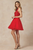 Short Fit & Flare Halter Dress for Cocktail & Homecoming-smcdress