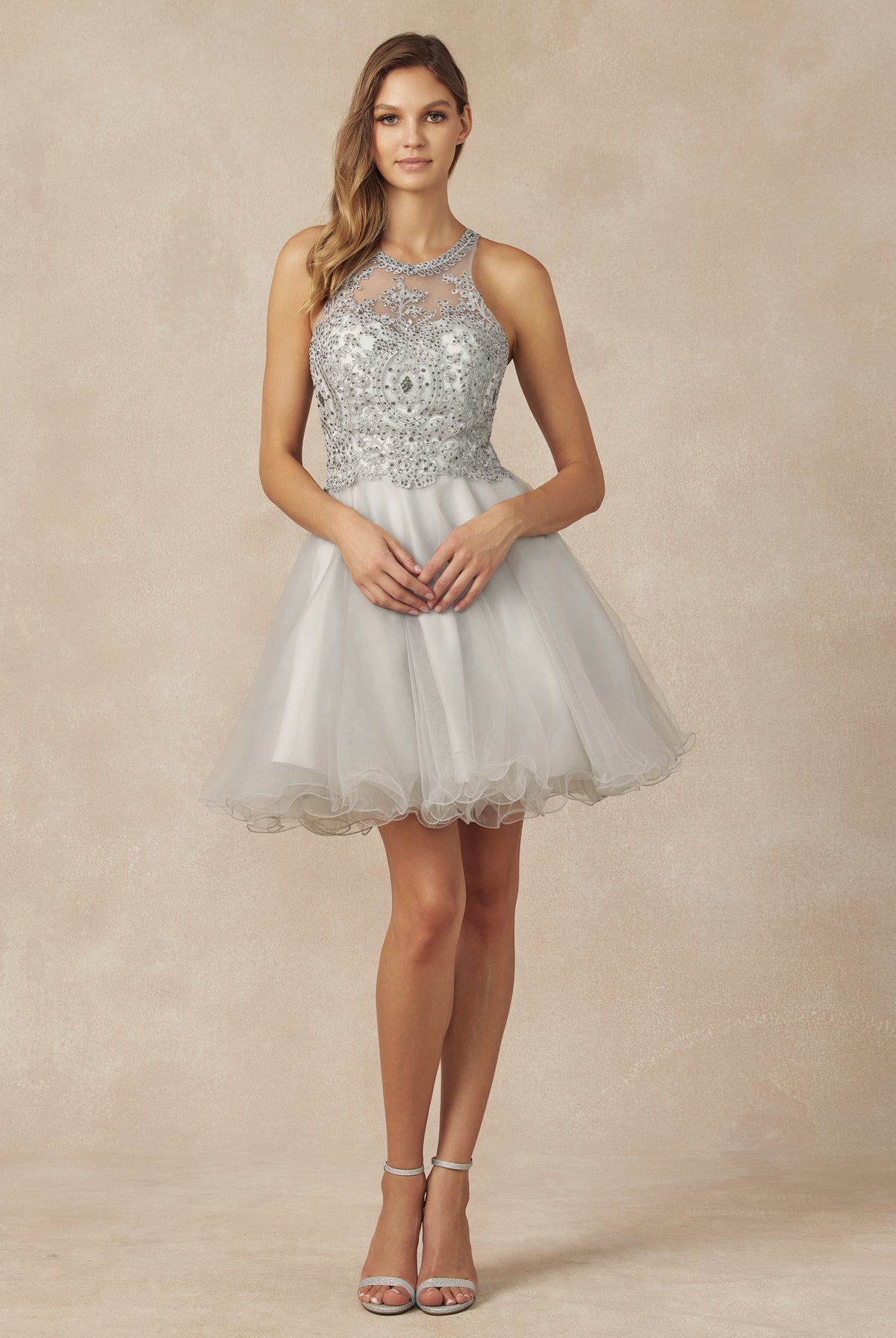 Short Fit & Flare Halter Dress for Cocktail & Homecoming-smcdress