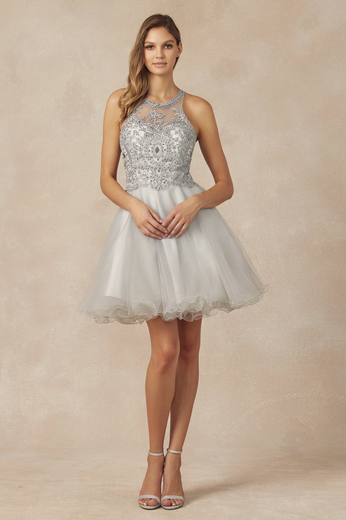 Short Fit & Flare Halter Dress for Cocktail & Homecoming-smcdress