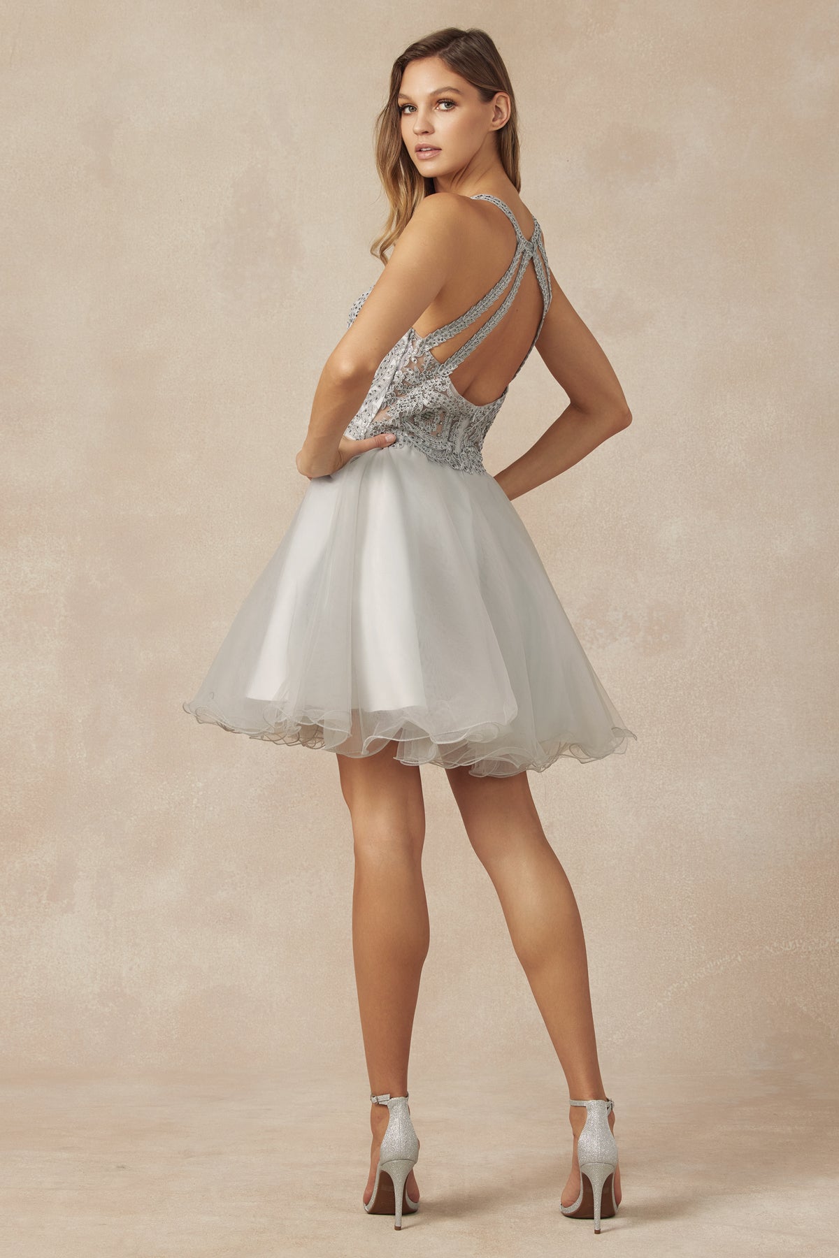 Short Fit & Flare Halter Dress for Cocktail & Homecoming-smcdress