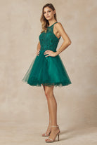 Short Fit & Flare Halter Dress for Cocktail & Homecoming-smcdress