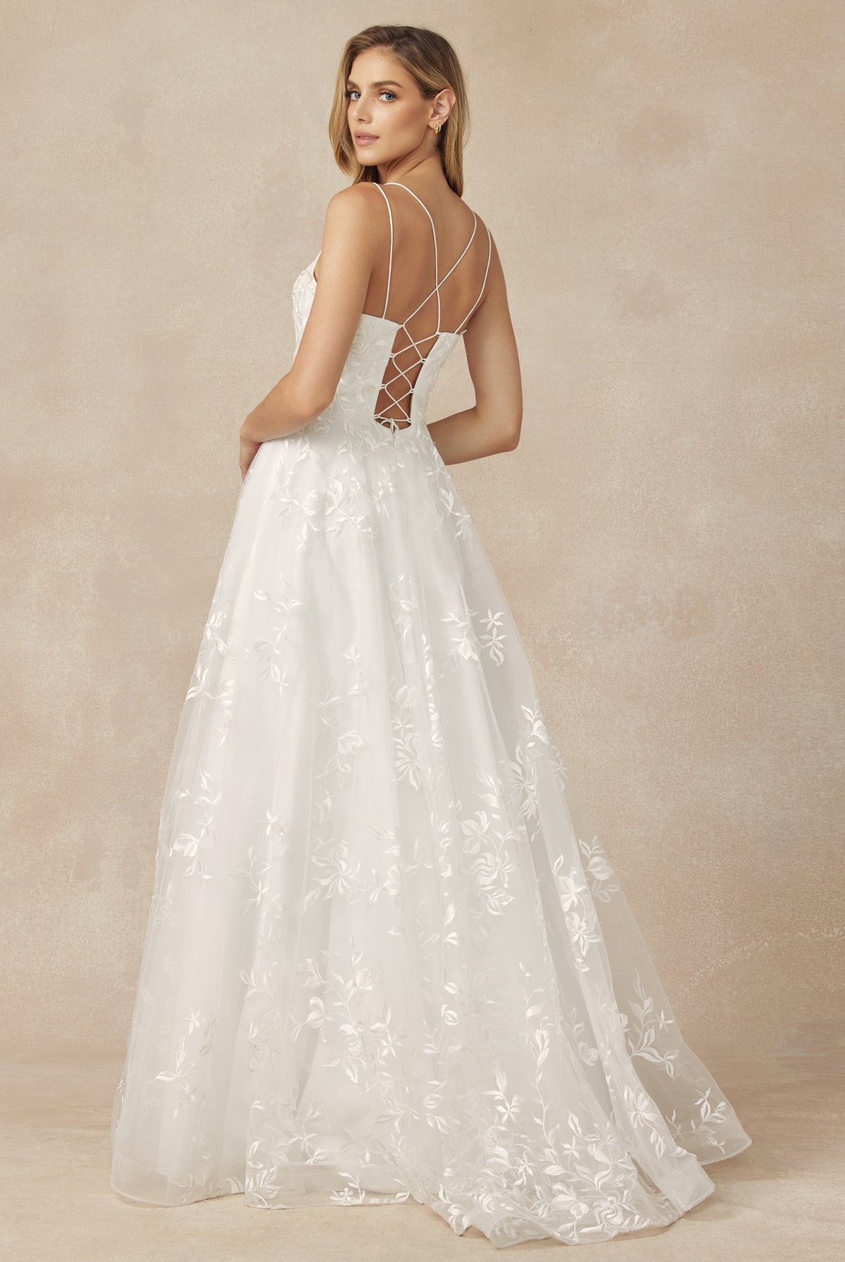 Sleeveless embroidered lace A- line gown-smcdress