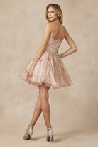 Gold Embroidered Short Dress, Swirling Patterns-smcdress