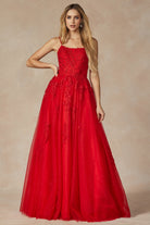 Tulle Prom Dress w/ Floral Applique-smcdress