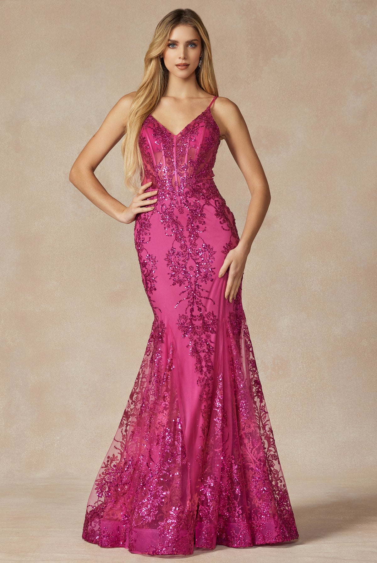 V-Neck Lace Mermaid Prom Dress-smcdress