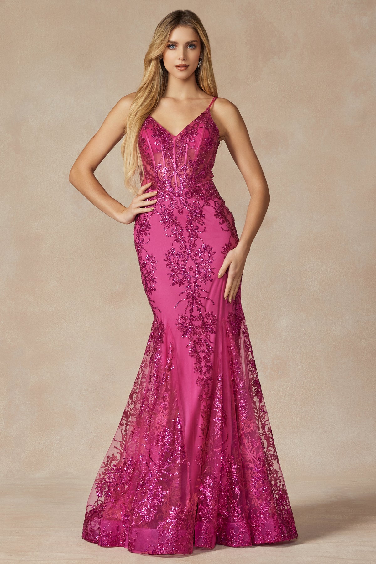 V-Neck Lace Mermaid Prom Dress-smcdress
