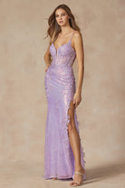 Machine sequin with lace embellishments and high slit gown-smcdress