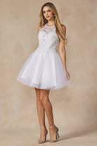 Short Fit & Flare Halter Dress for Cocktail & Homecoming-smcdress