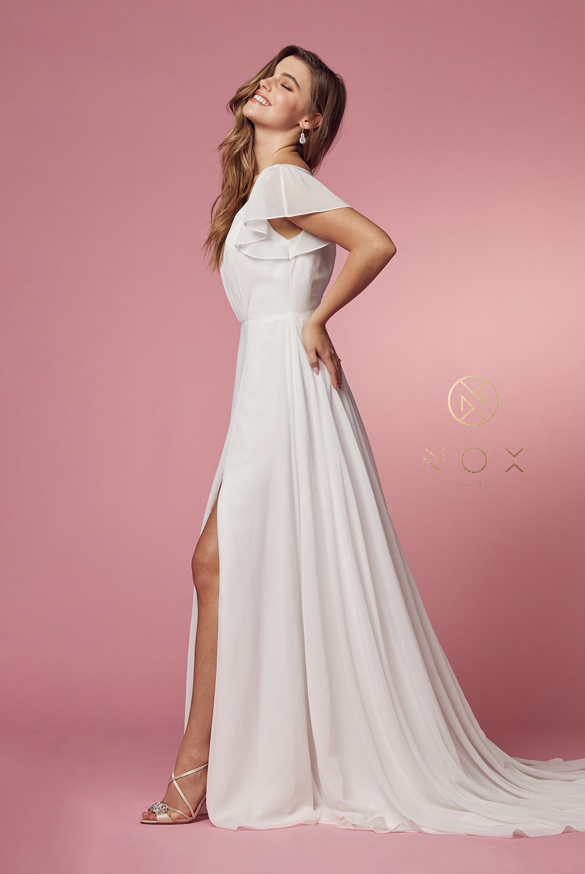 Cross V-Neck A-Line Long Dress w/ Cutout Sleeves-smcdress
