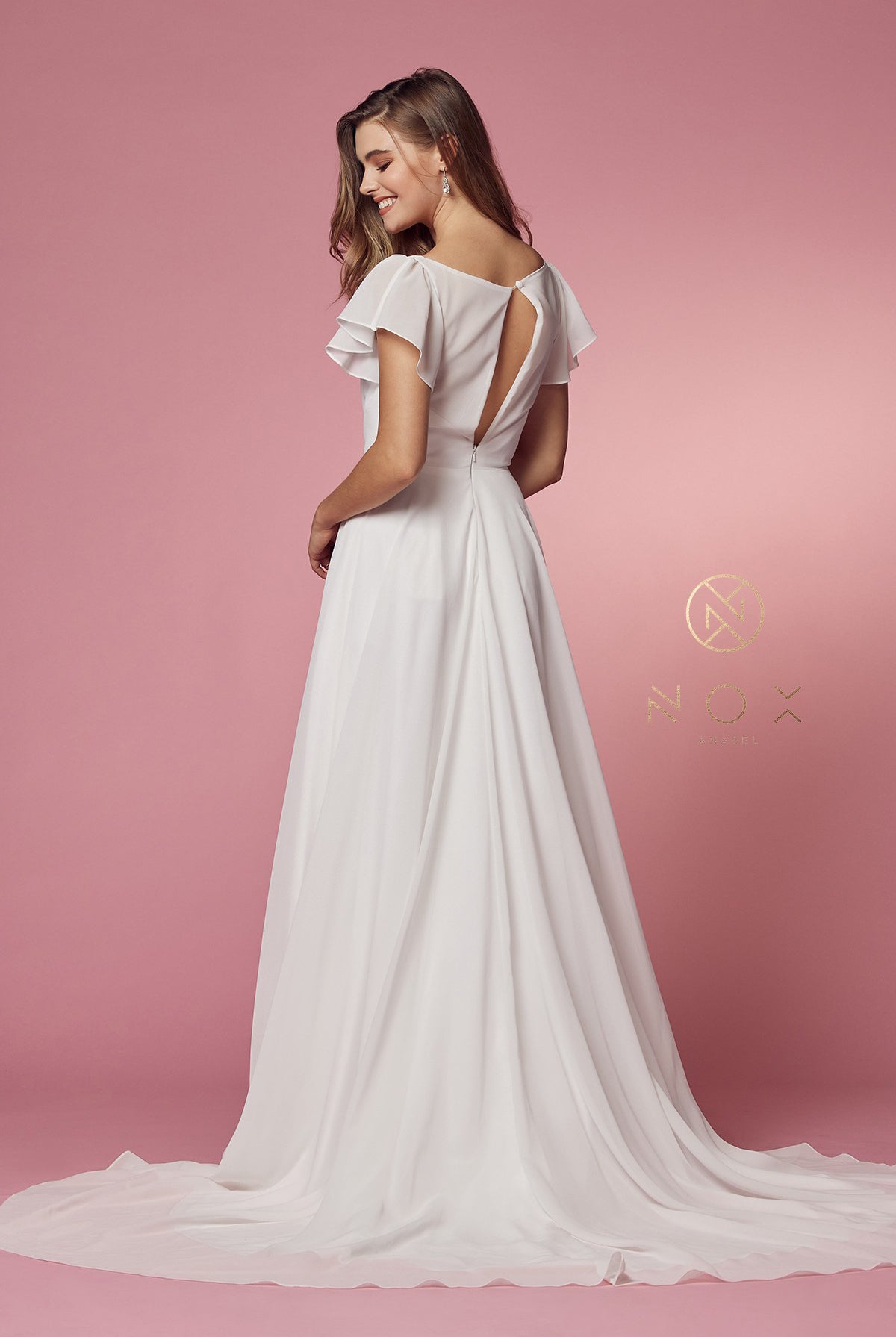 Cross V-Neck A-Line Long Dress w/ Cutout Sleeves-smcdress