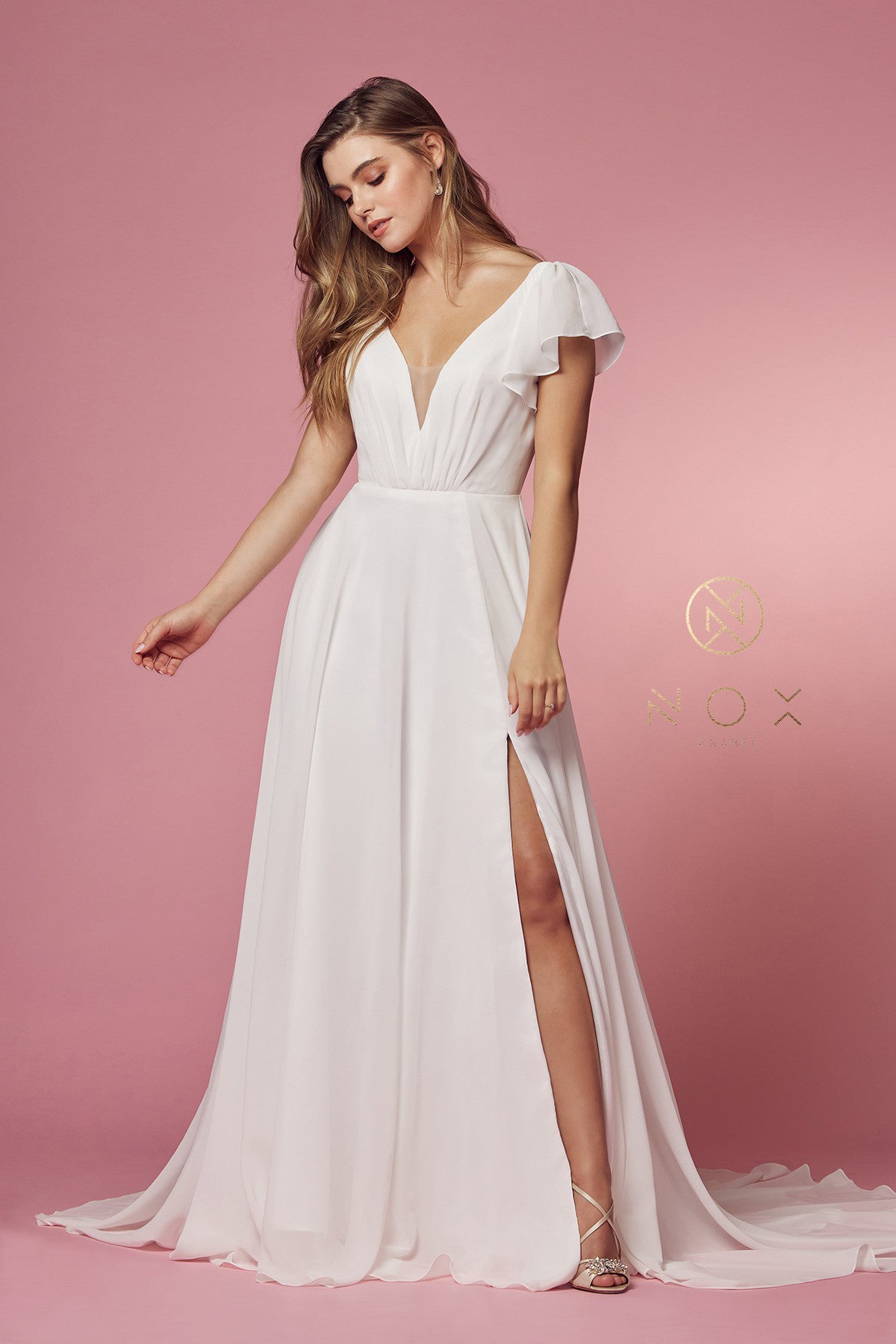 Cross V-Neck A-Line Long Dress w/ Cutout Sleeves-smcdress