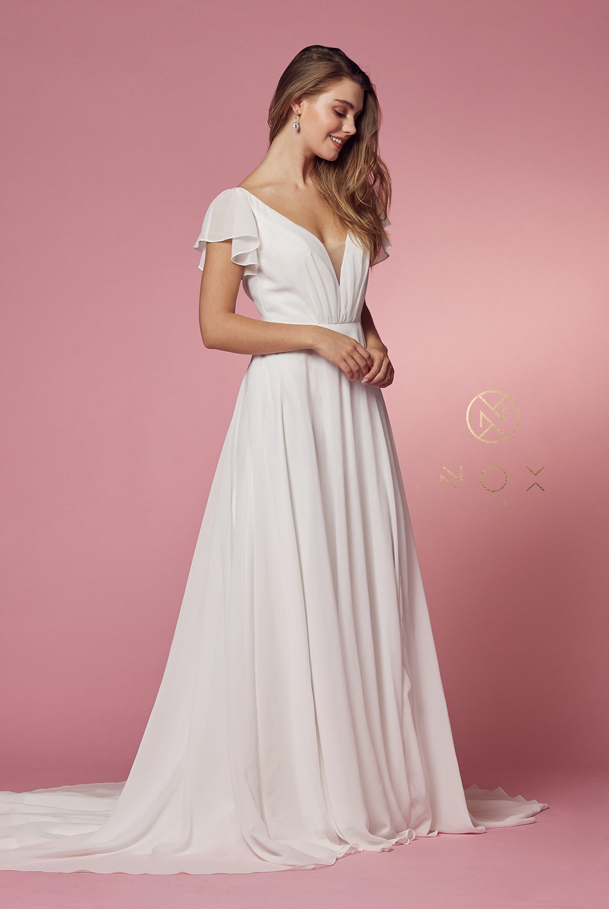 Cross V-Neck A-Line Long Dress w/ Cutout Sleeves-smcdress