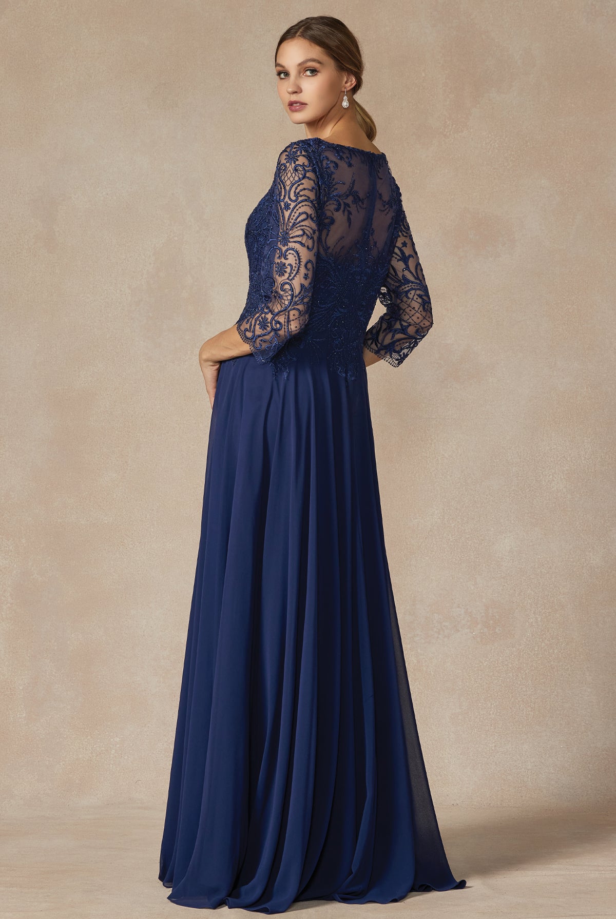 Embroidered Lace Beaded Long Mother Of The Bride Dress-smcdress