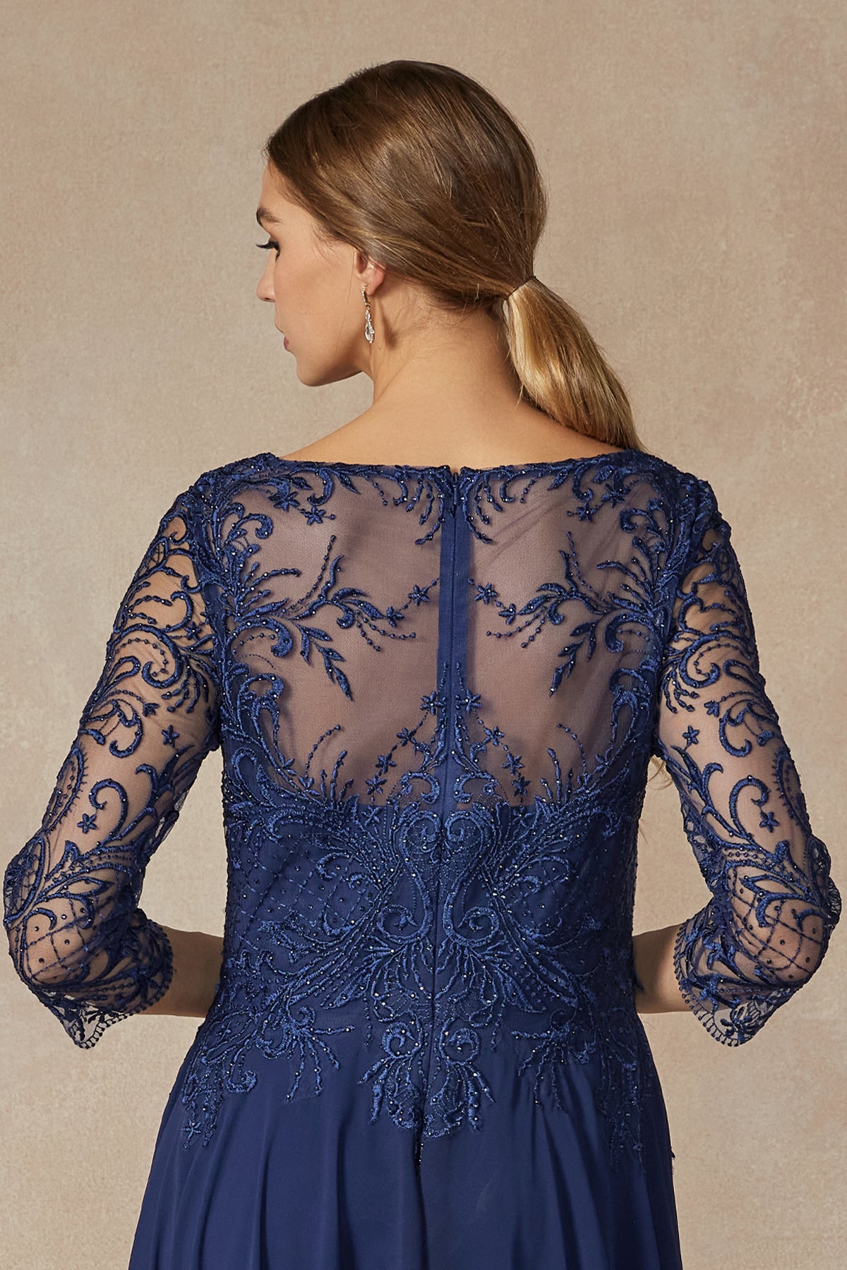 Embroidered Lace Beaded Long Mother Of The Bride Dress-smcdress