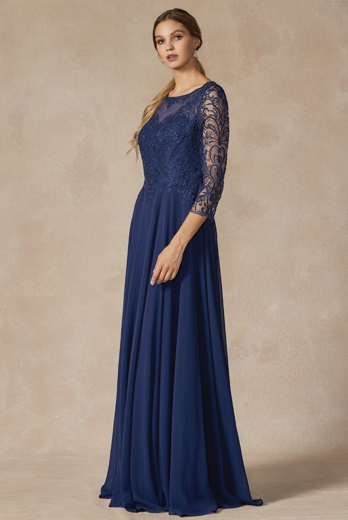 Embroidered Lace Beaded Long Mother Of The Bride Dress-smcdress