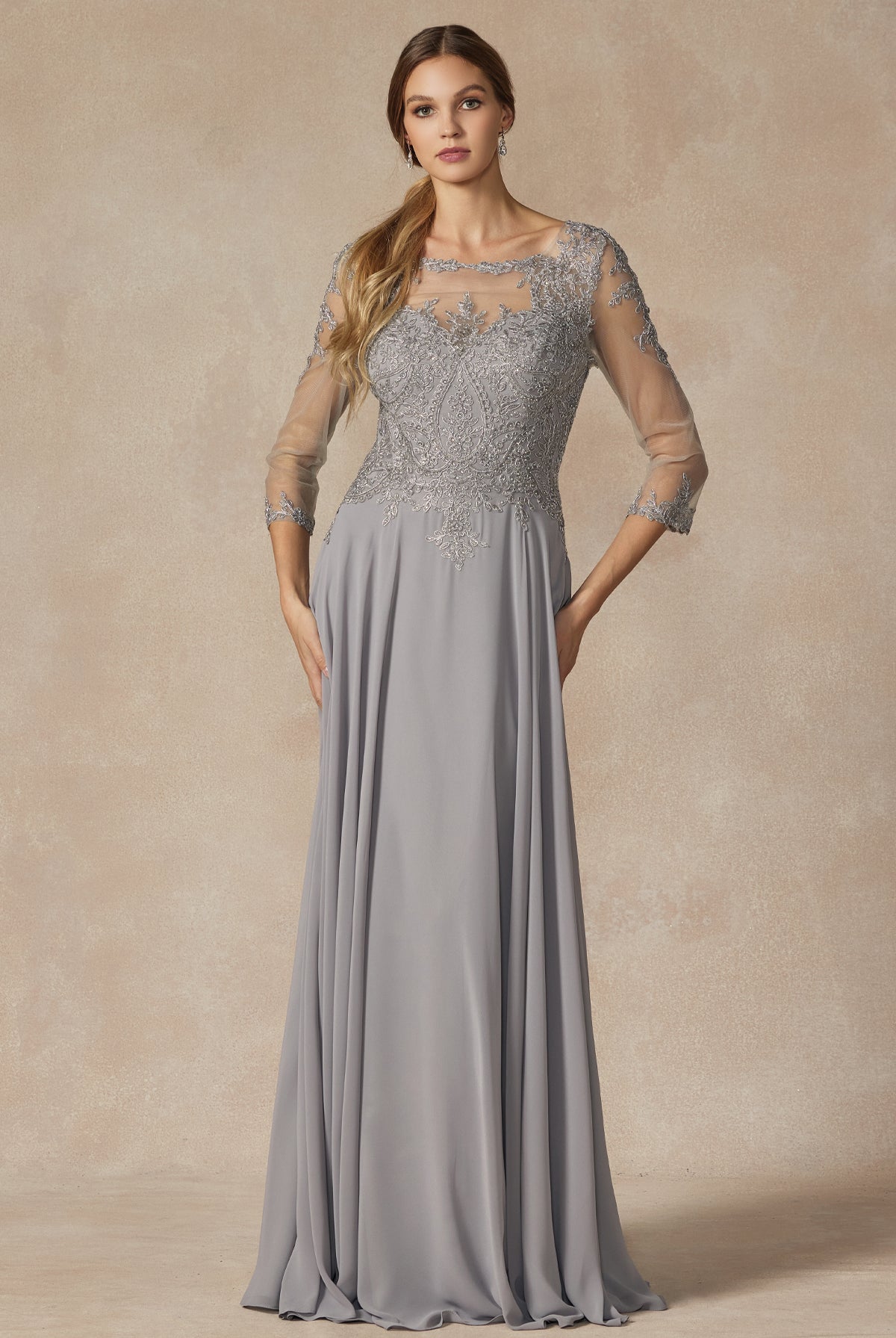 Embroidered Lace Applique, Long Sleeves, Long Mother Of The Bride Dress-smcdress