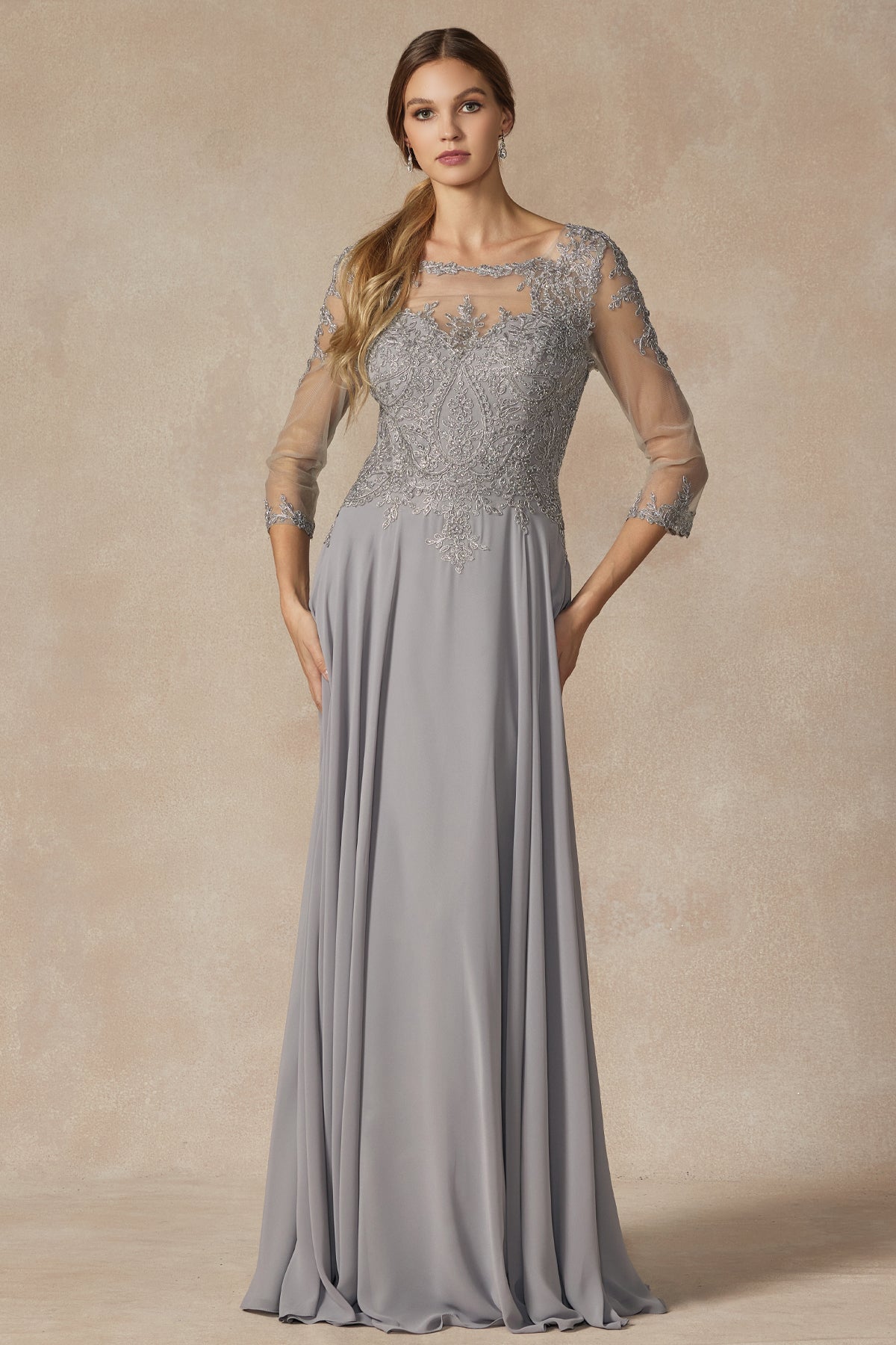 Embroidered Lace Applique, Long Sleeves, Long Mother Of The Bride Dress-smcdress