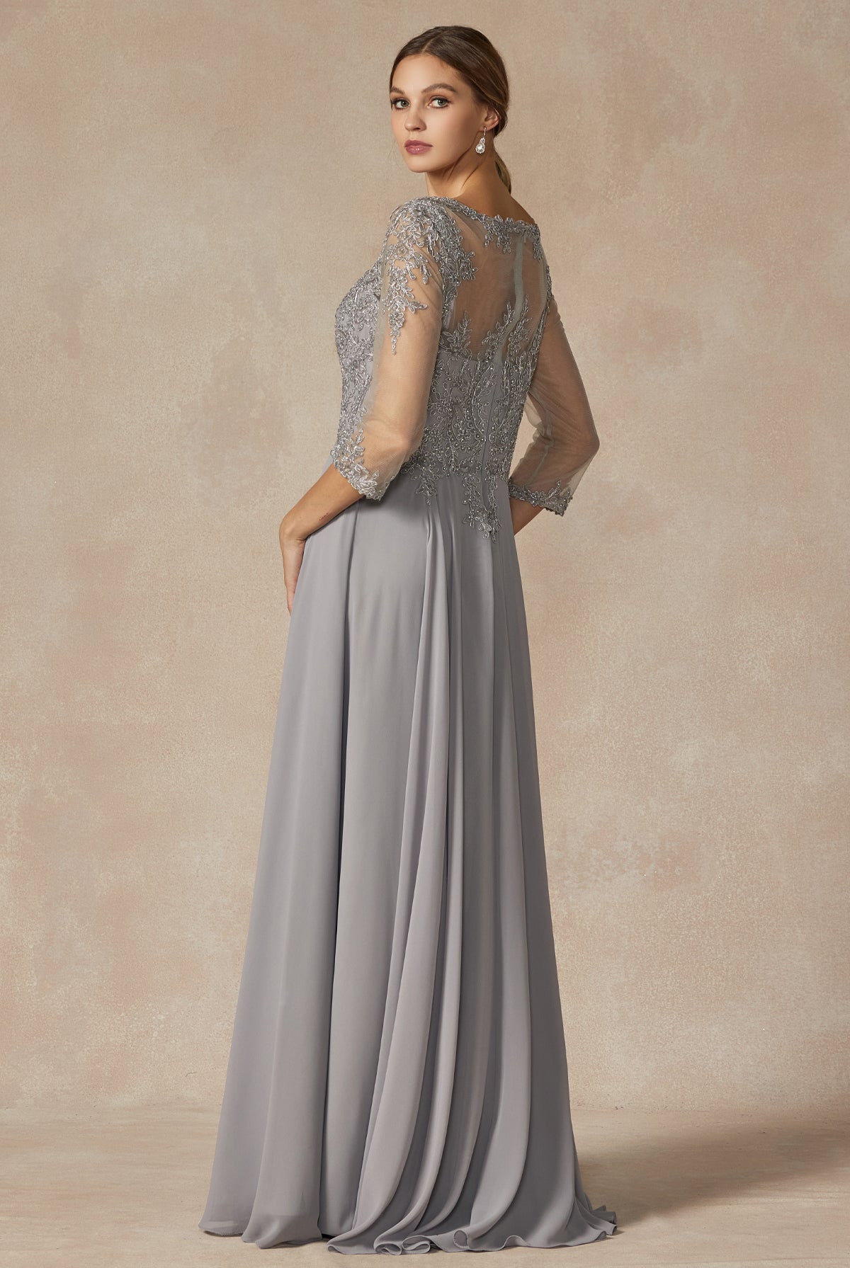 Embroidered Lace Applique, Long Sleeves, Long Mother Of The Bride Dress-smcdress