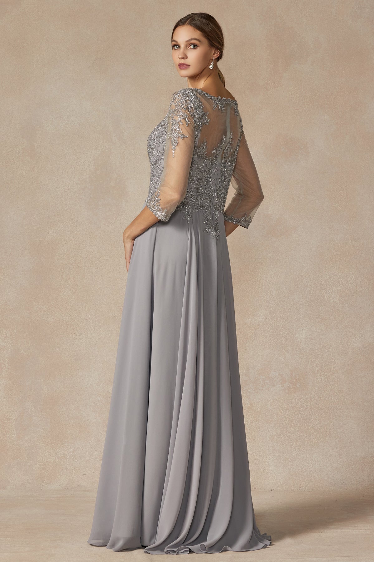 Embroidered Lace Applique, Long Sleeves, Long Mother Of The Bride Dress-smcdress