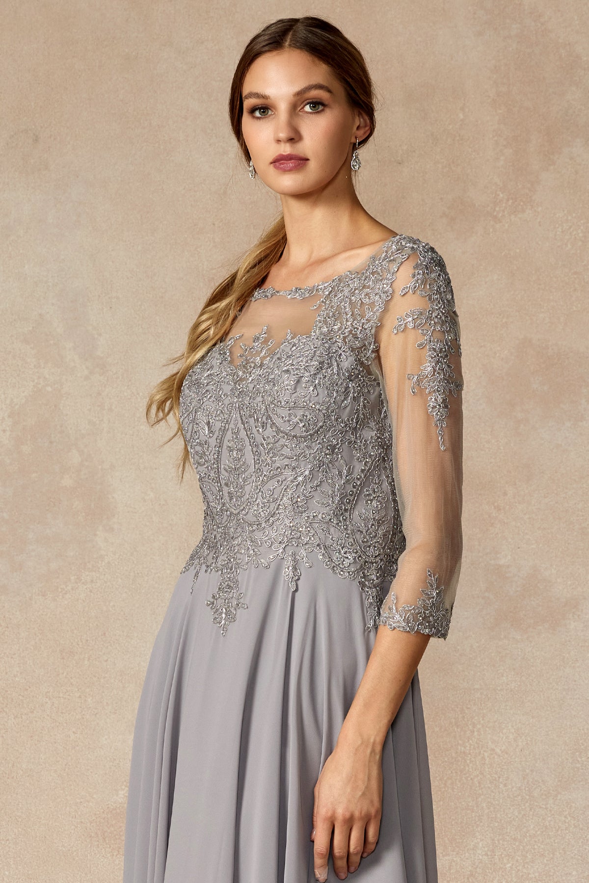 Embroidered Lace Applique, Long Sleeves, Long Mother Of The Bride Dress-smcdress