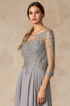 Embroidered Lace Applique, Long Sleeves, Long Mother Of The Bride Dress-smcdress