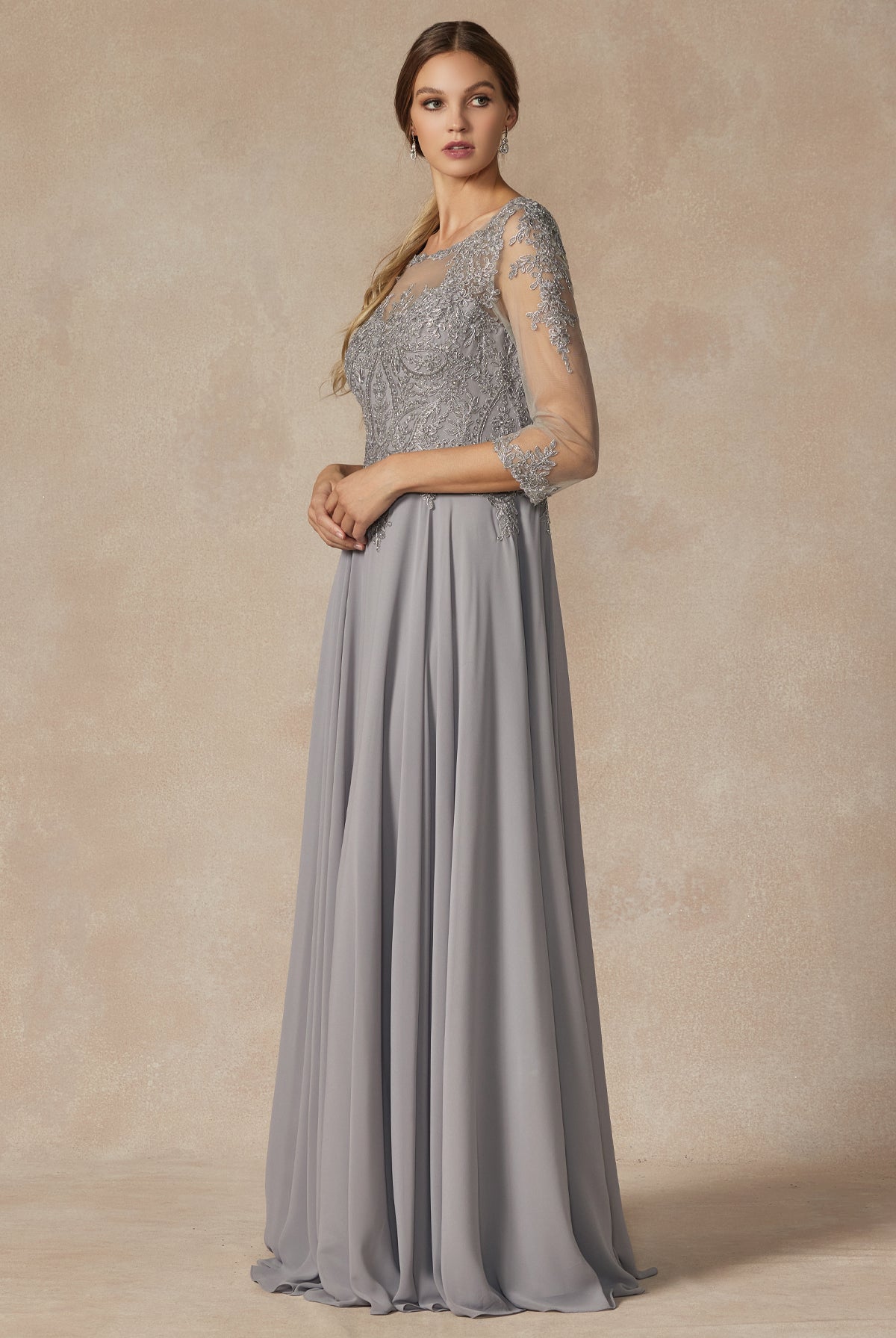 Embroidered Lace Applique, Long Sleeves, Long Mother Of The Bride Dress-smcdress