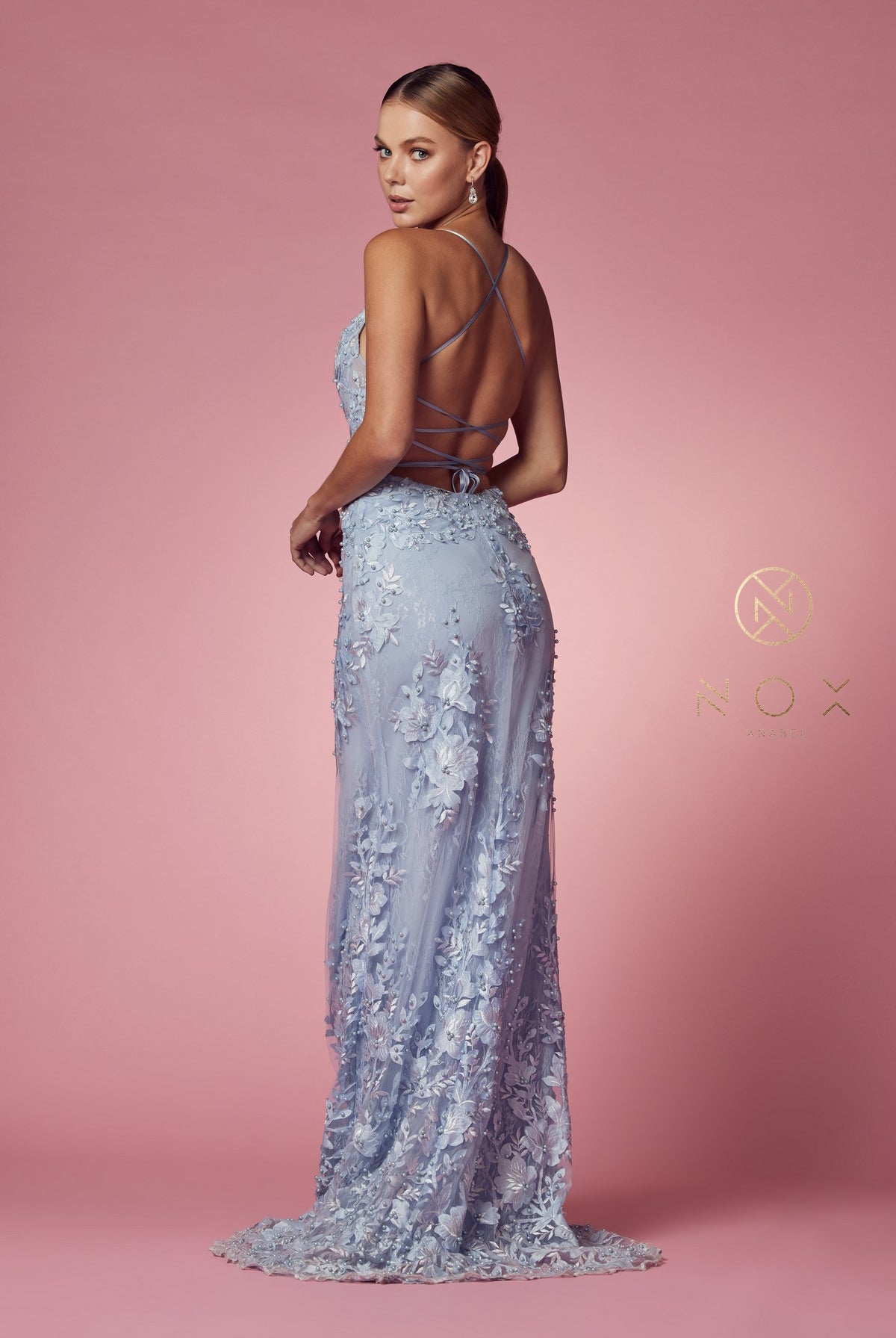 Light blue long prom dress-smcdress