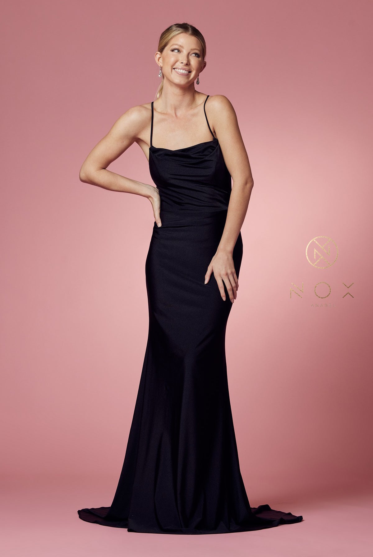Satin Cowl Neck Dress w/Criss-Cross Back for Prom & Bridesmaids-smcdress