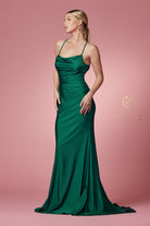 Satin Cowl Neck Dress w/Criss-Cross Back for Prom & Bridesmaids-smcdress
