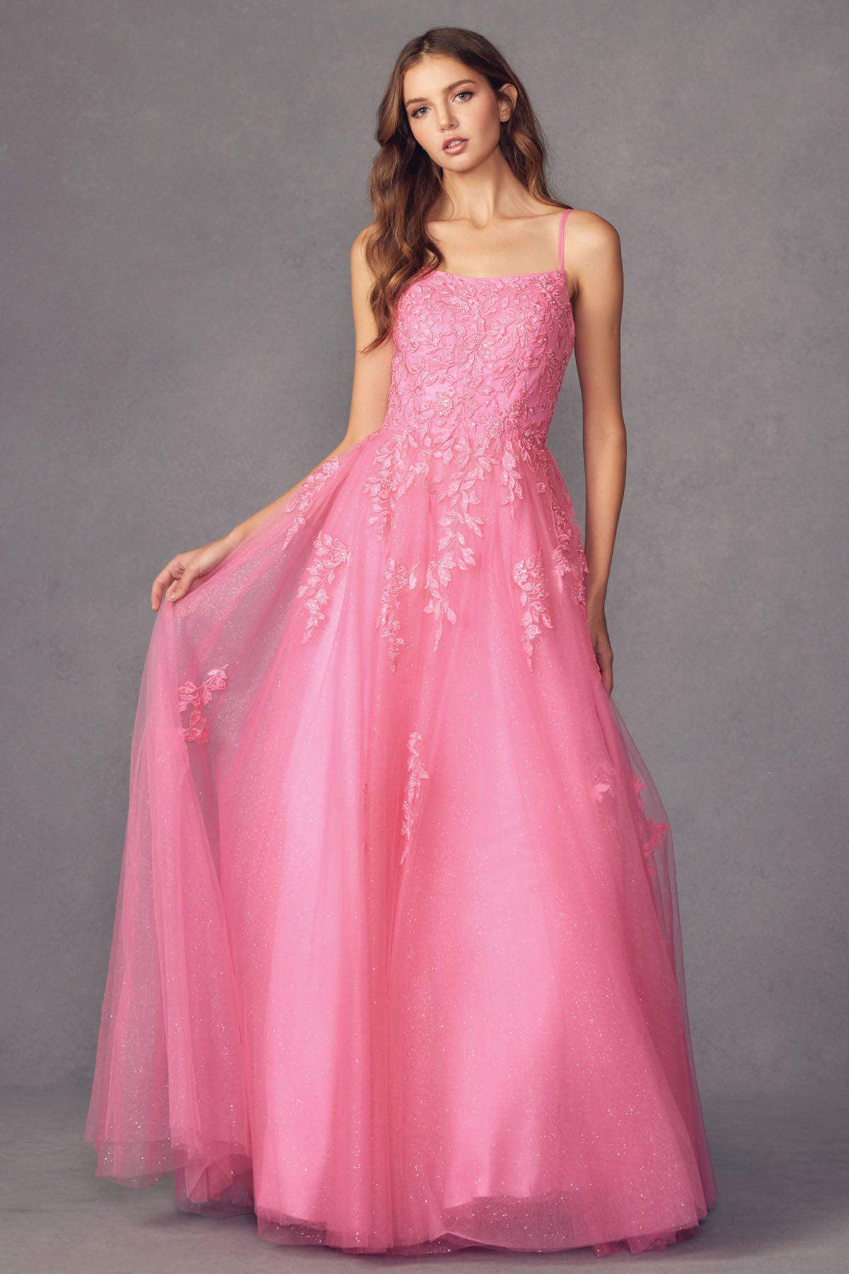 Floral applique tulle prom ball gown-smcdress