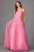 Floral applique tulle prom ball gown-smcdress