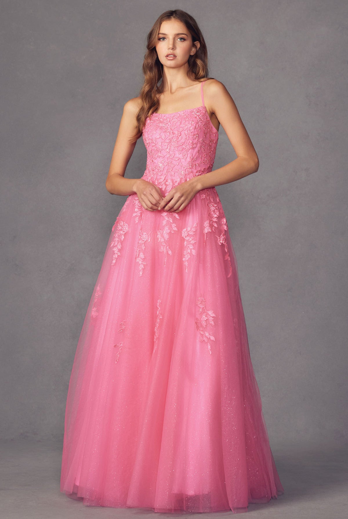 Floral applique tulle prom ball gown-smcdress