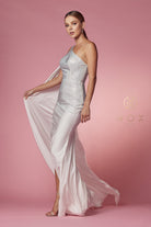 Jewel One-Shoulder Wedding Dress w/High Slit-smcdress