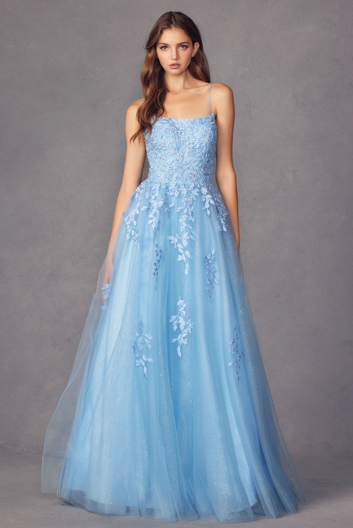 Floral applique tulle prom ball gown-smcdress