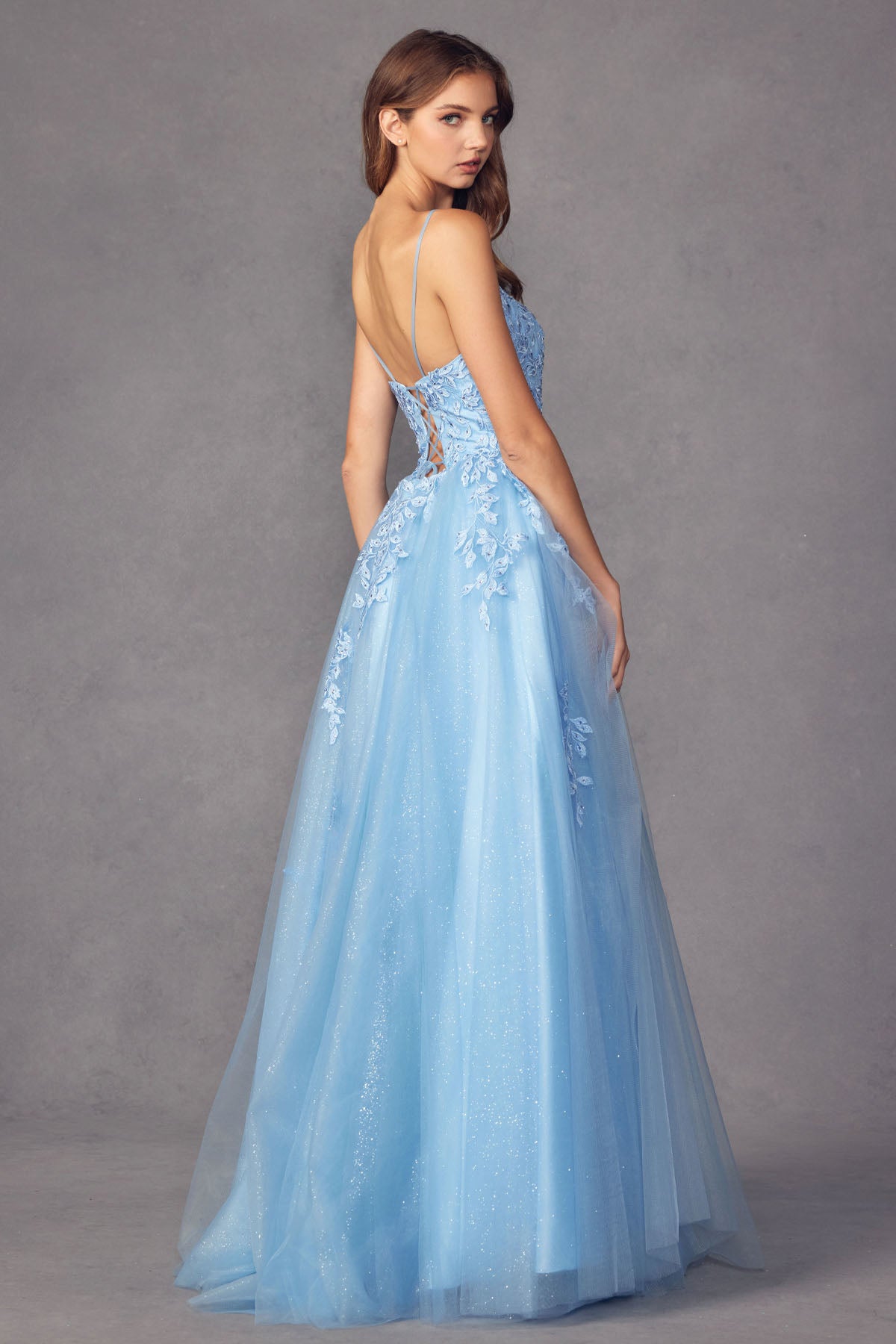 Floral applique tulle prom ball gown-smcdress
