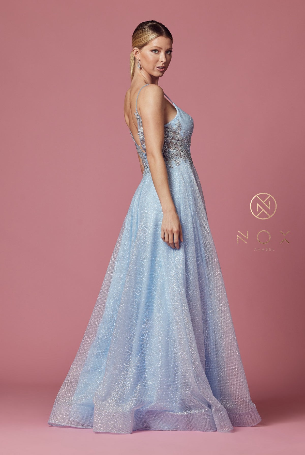 Glitter V-Neck Long Prom Dress-smcdress