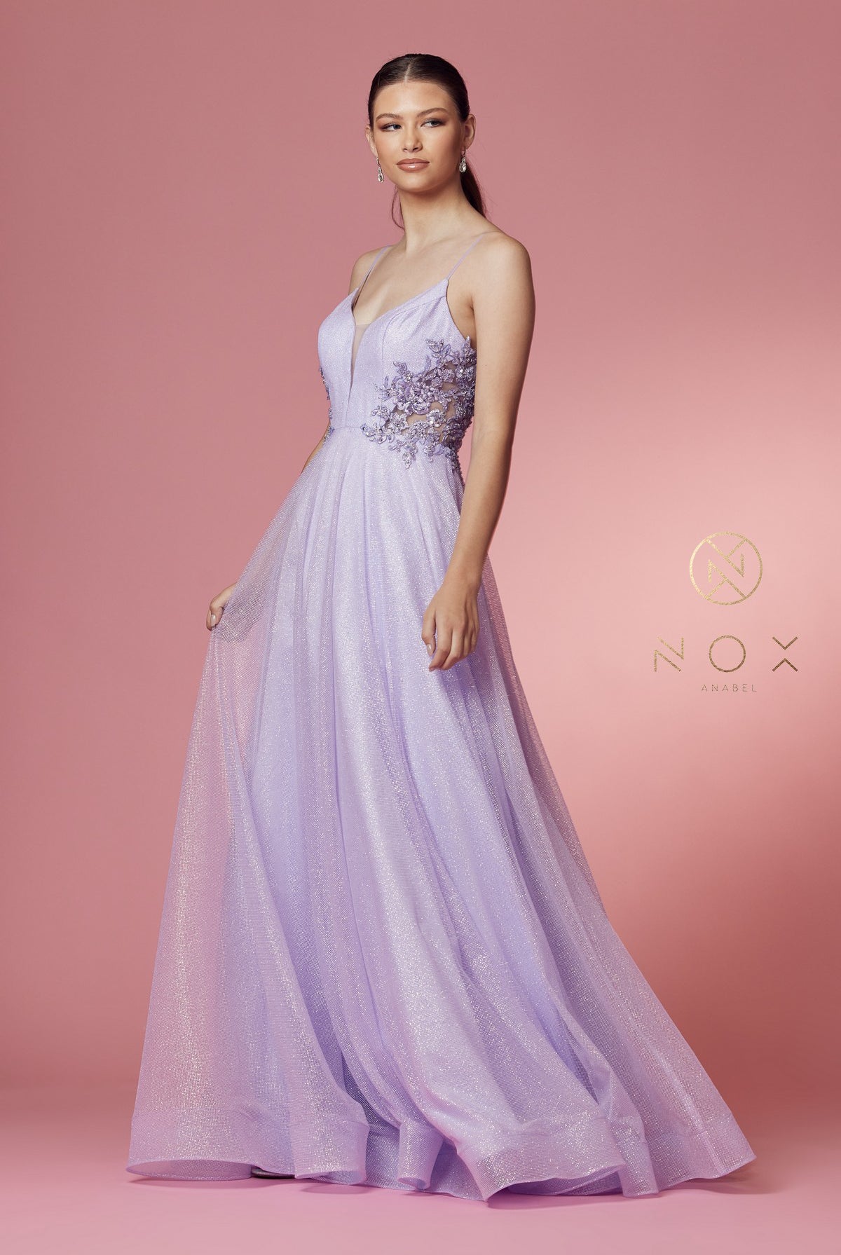 Glitter V-Neck Long Prom Dress-smcdress