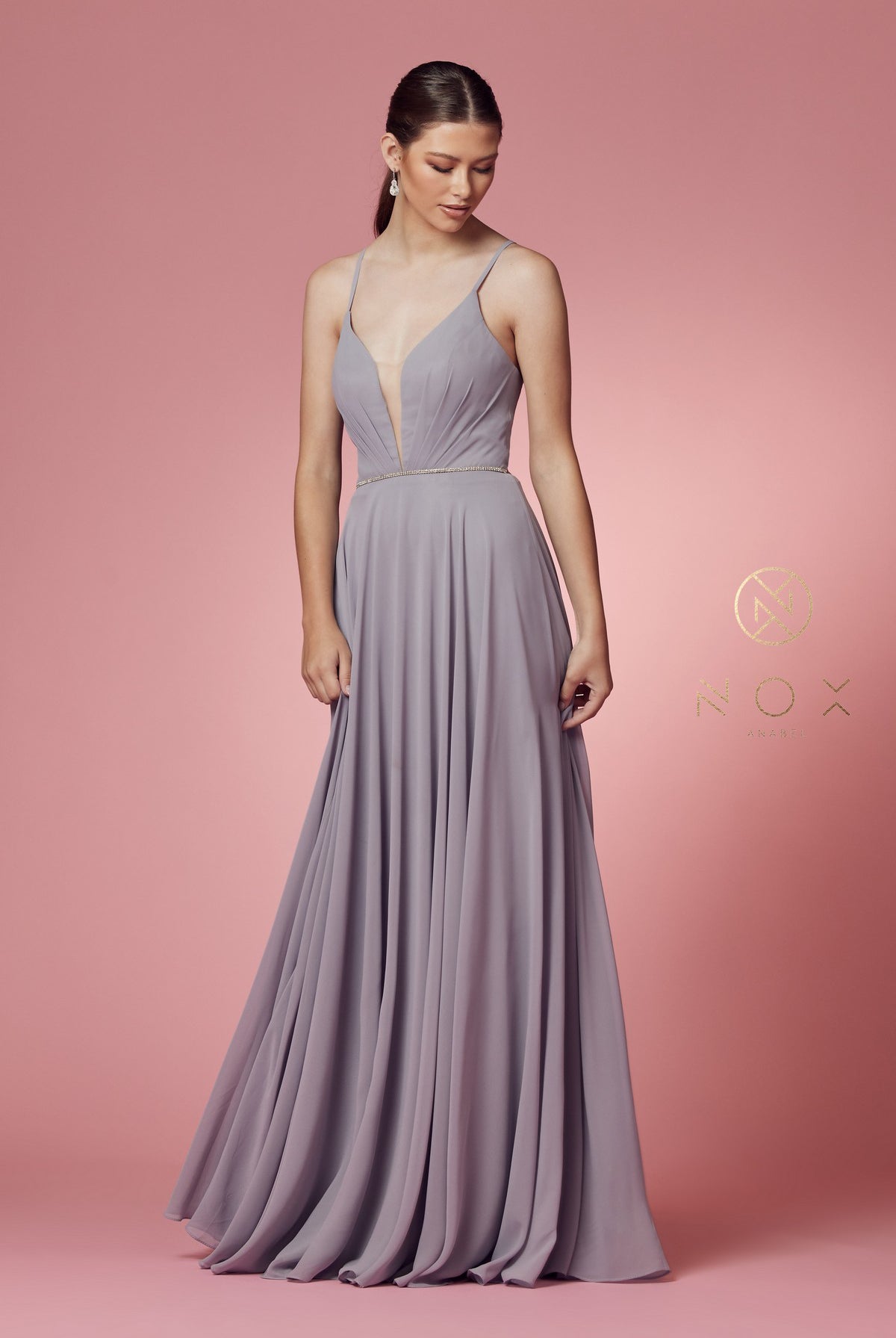 Plus Size Long V-Neck Chiffon Dress-smcdress