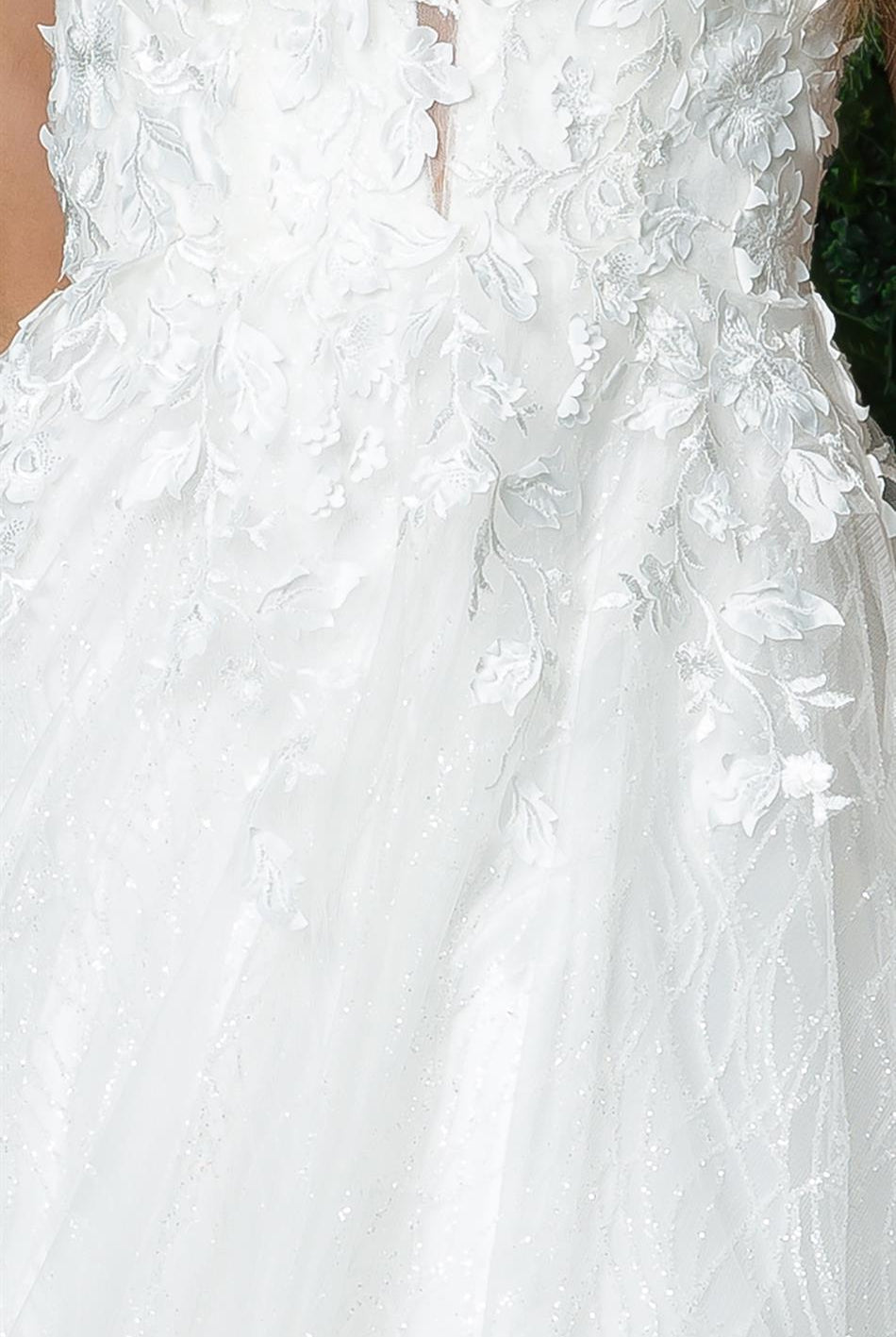 Plus Size Wedding Dress: Floral Appliques, Open Back-smcdress