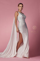 Jewel One-Shoulder Wedding Dress w/High Slit-smcdress