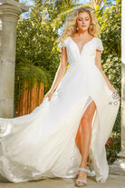 Cross V-Neck A-Line Long Dress w/ Cutout Sleeves-smcdress