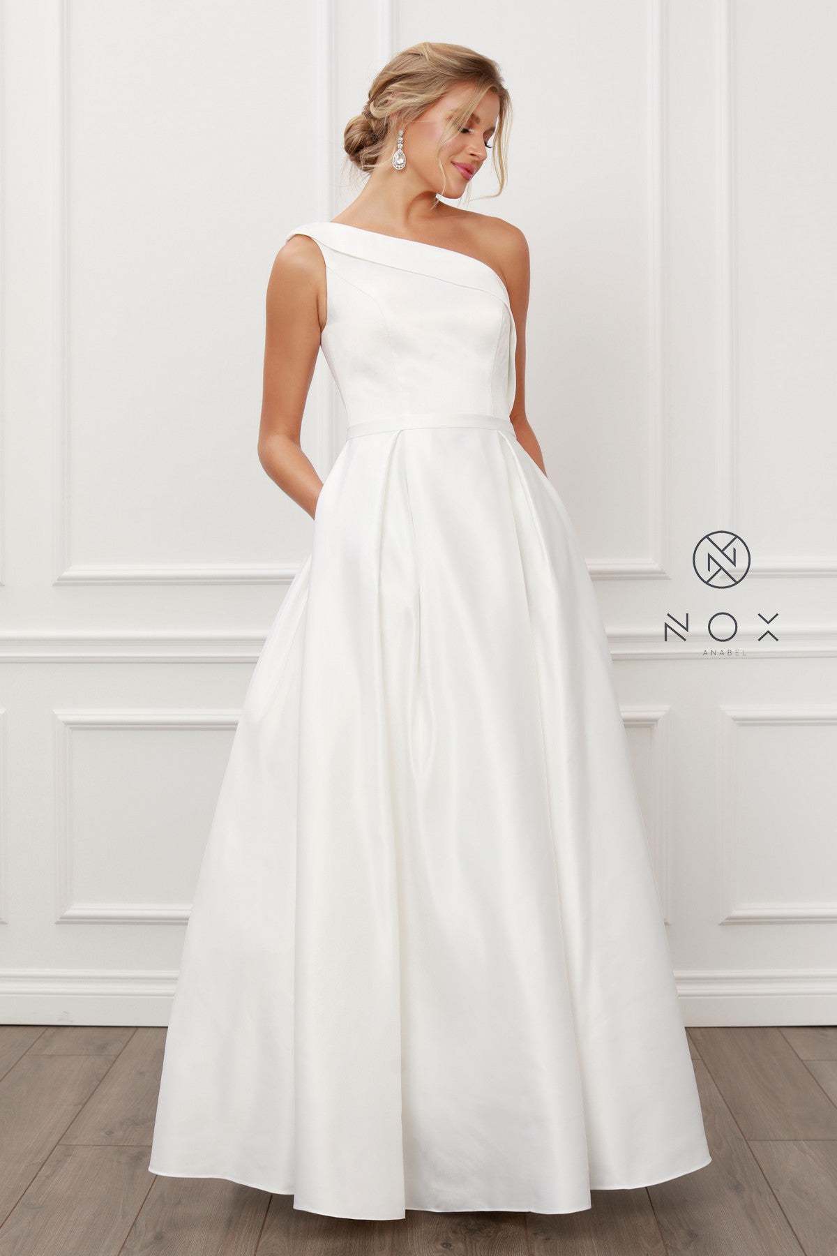 Elegant Satin A-Line Long Wedding Dress-smcdress